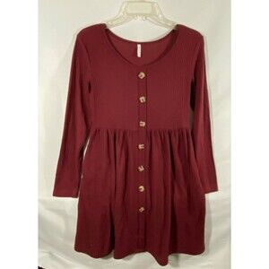 Longyuan Women's Small Maroon Knit Dress Long Sleeve Casual Stretch Dress